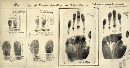 Finger and hand fingerprints in William James Herschel's Beginnings of Fingerprinting. Forcing and Fingerprinting