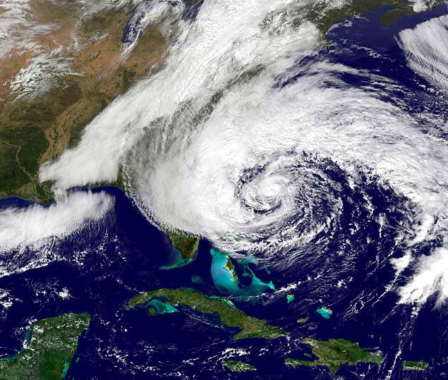 Satellite view Super storm Sandy