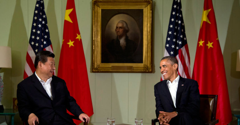 President Obama, sitting next to President Xi Jinping in Oval Office