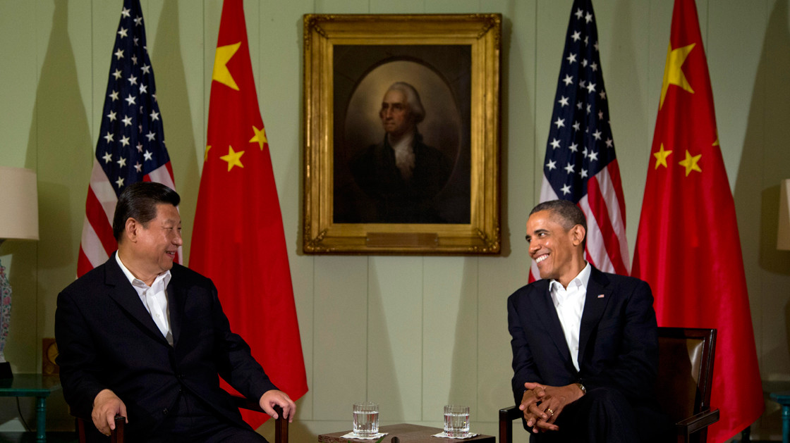President Obama, sitting next to President Xi Jinping in Oval Office