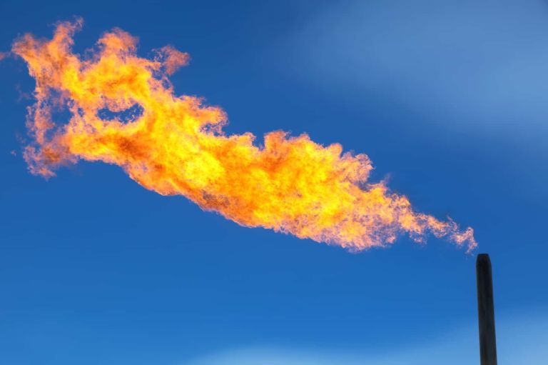 Image of a pipe in methane fire | clean energy infrastructure | Climate Nexus Polls