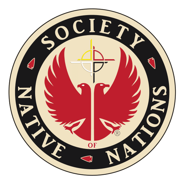 A red twin eagle emblem logo is surrounded by the words "Society of Native Nations."