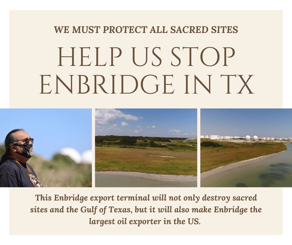 Three photos of a man and Texas scenery are shown with the words "Help us stop Enbridge in TX."